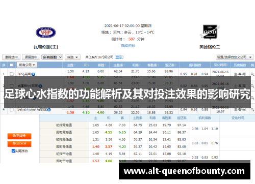 足球心水指数的功能解析及其对投注效果的影响研究
